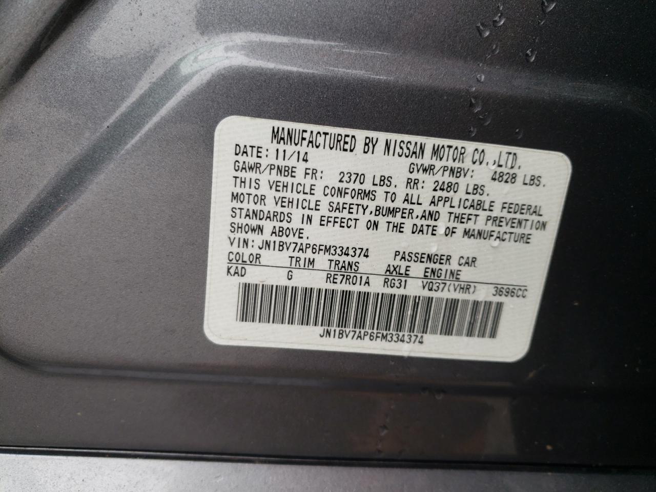 Photo 10 from auction – 2015 INFINITI Q50 BASE with VIN JN1BV7AP6FM334374