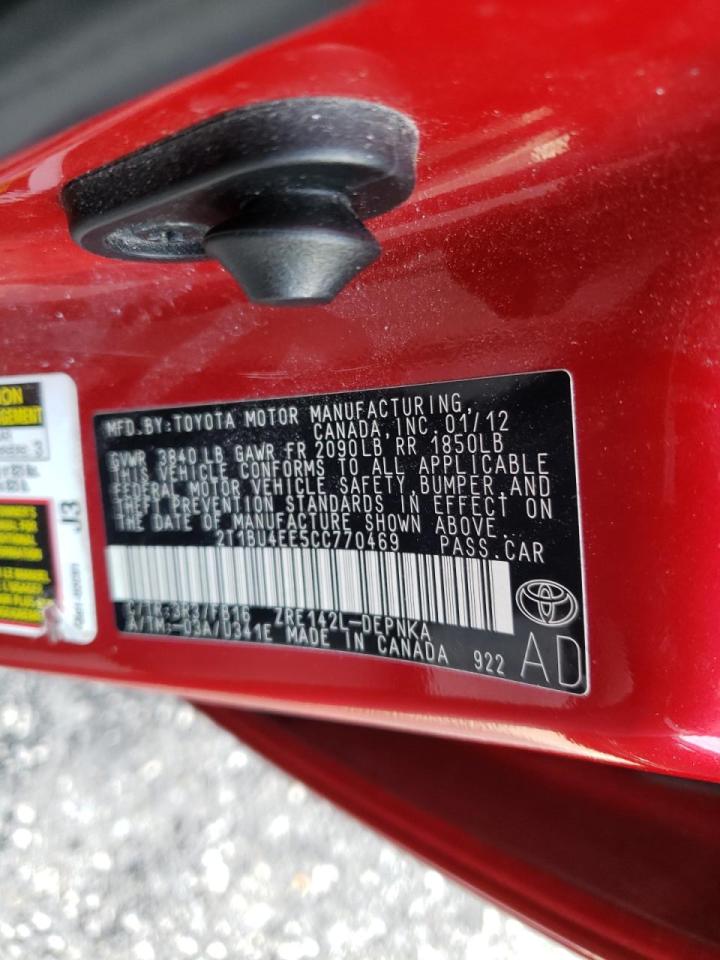 Photo 10 from auction – 2012 TOYOTA COROLLA BA with VIN 2T1BU4EE5CC770469