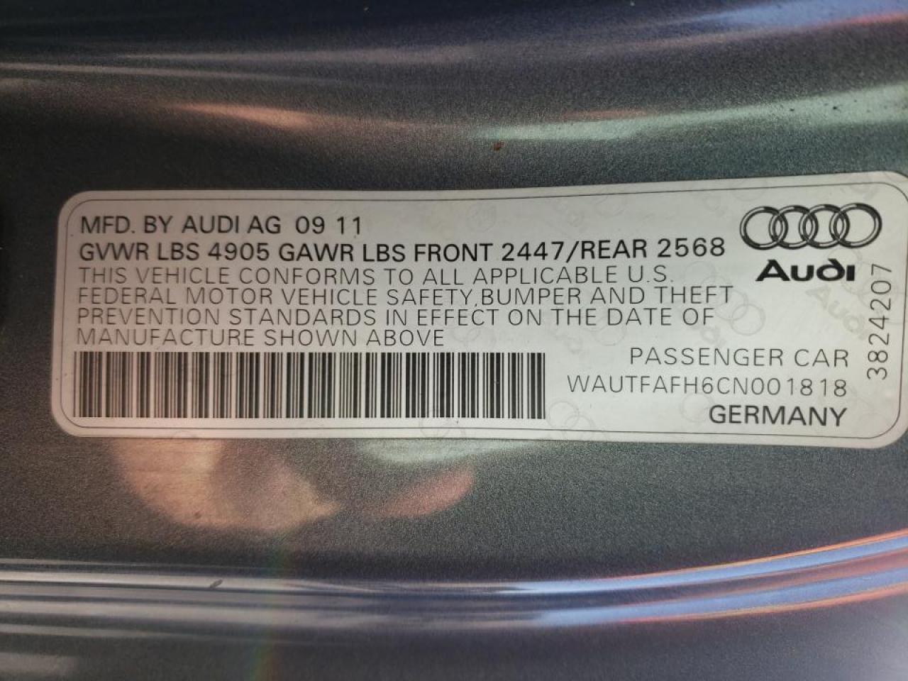Photo 10 from auction – 2012 AUDI A5 PRESTIG with VIN WAUTFAFH6CN001818