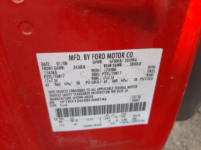 Photo 10 from auction – 2008 FORD F150 with VIN 1FTRX12W58FA99742