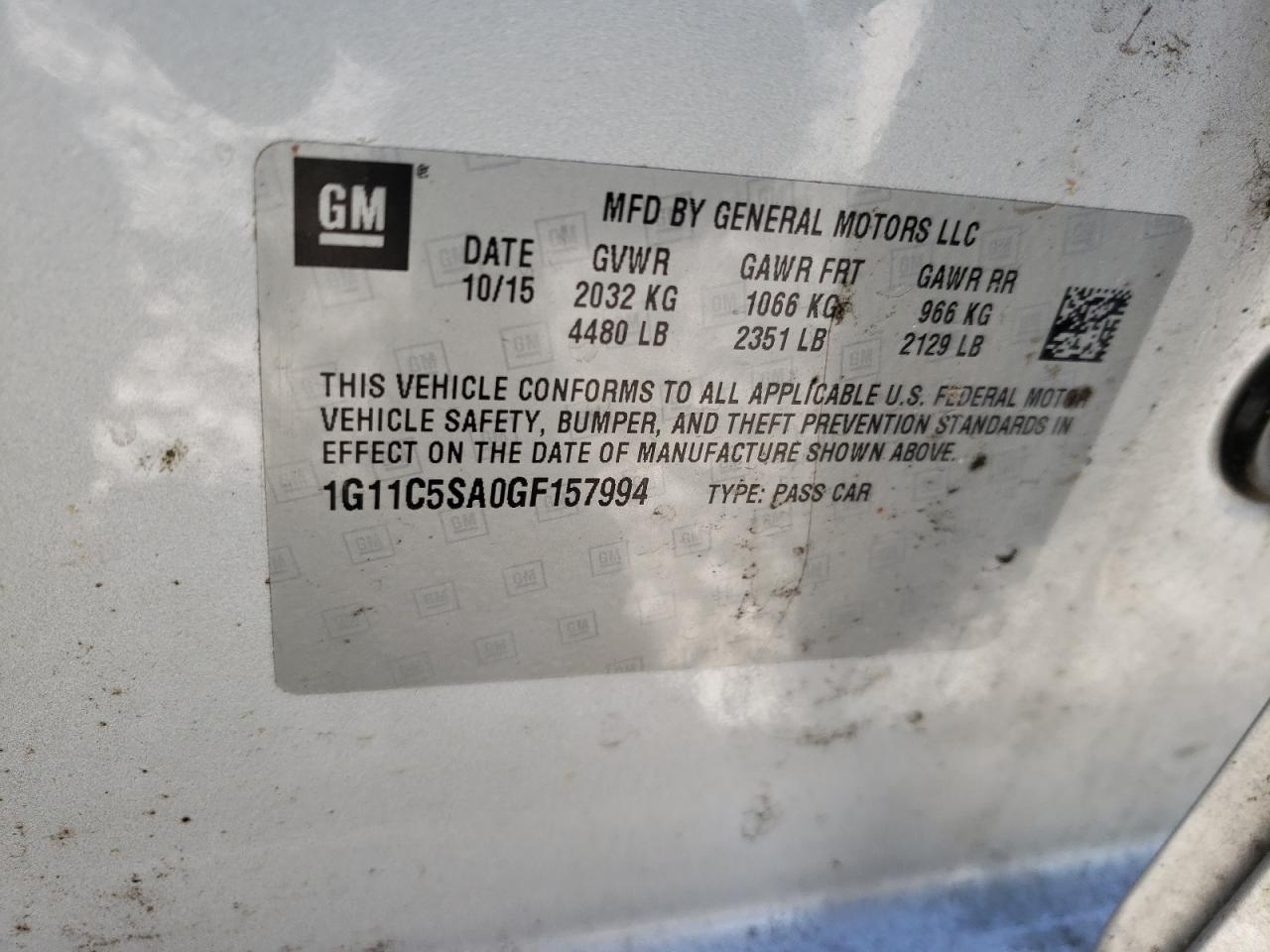 Photo 10 from auction – 2016 CHEVROLET MALIBU LIM with VIN 1G11C5SA0GF157994