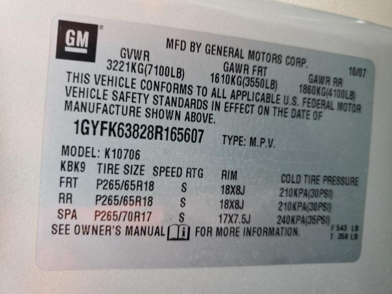 Photo 10 from auction – 2008 CADILLAC ESCALADE L with VIN 1GYFK63828R165607