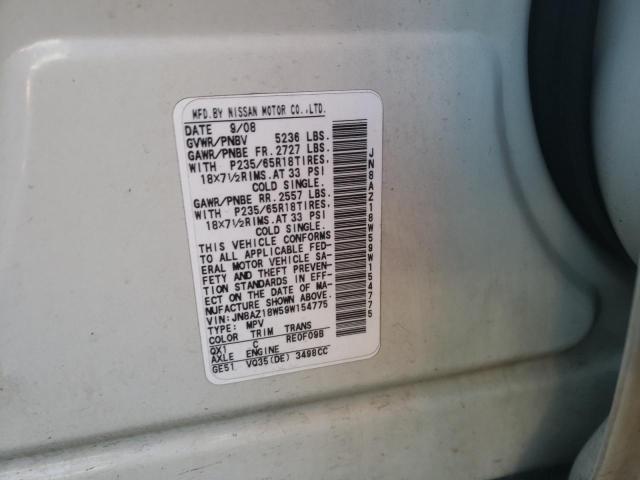 Photo 10 from auction – 2009 NISSAN MURANO S with VIN JN8AZ18W59W154775