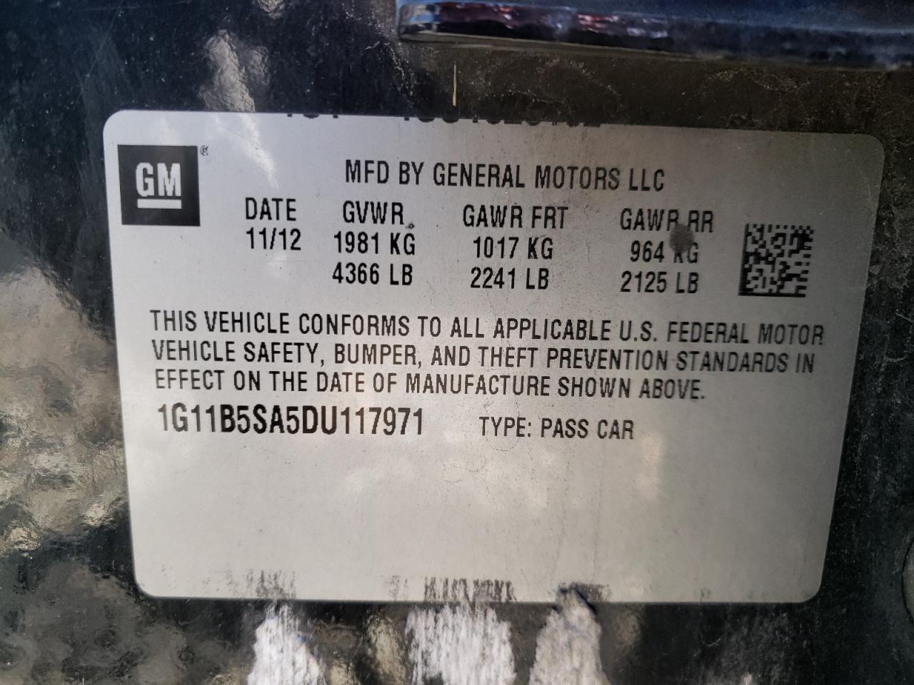 Photo 10 from auction – 2013 CHEVROLET MALIBU LS with VIN 1G11B5SA5DU117971