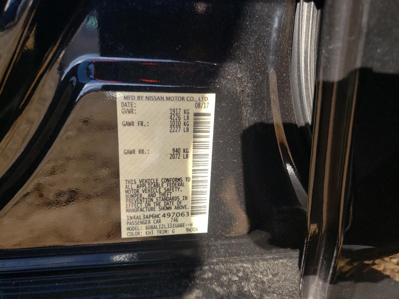 Photo 10 from auction – 2017 NISSAN ALTIMA 2.5 with VIN 1N4AL3AP6HC497063