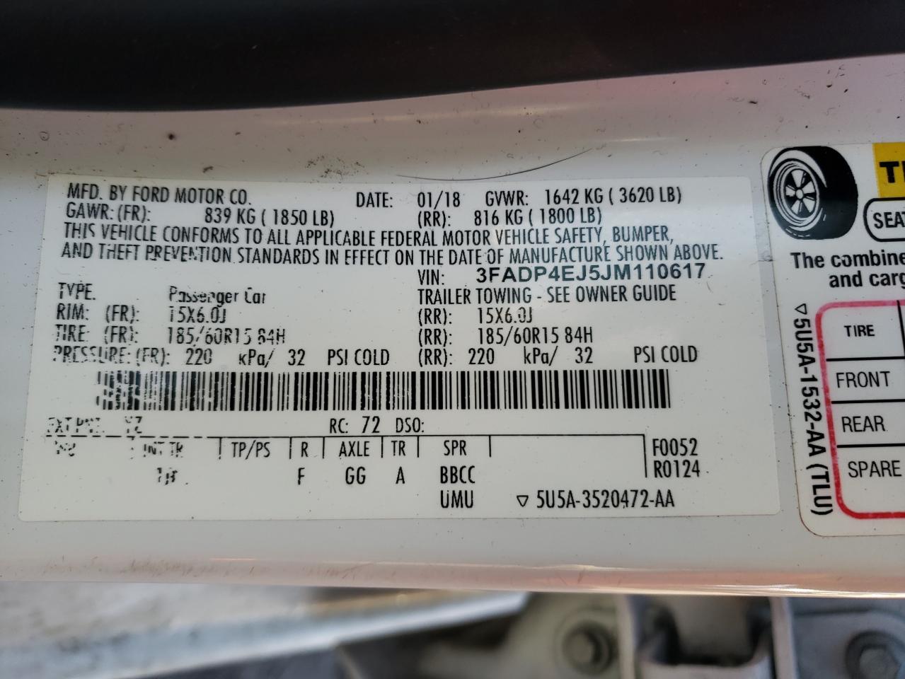 Photo 10 from auction – 2018 FORD FIESTA SE with VIN 3FADP4EJ5JM110617