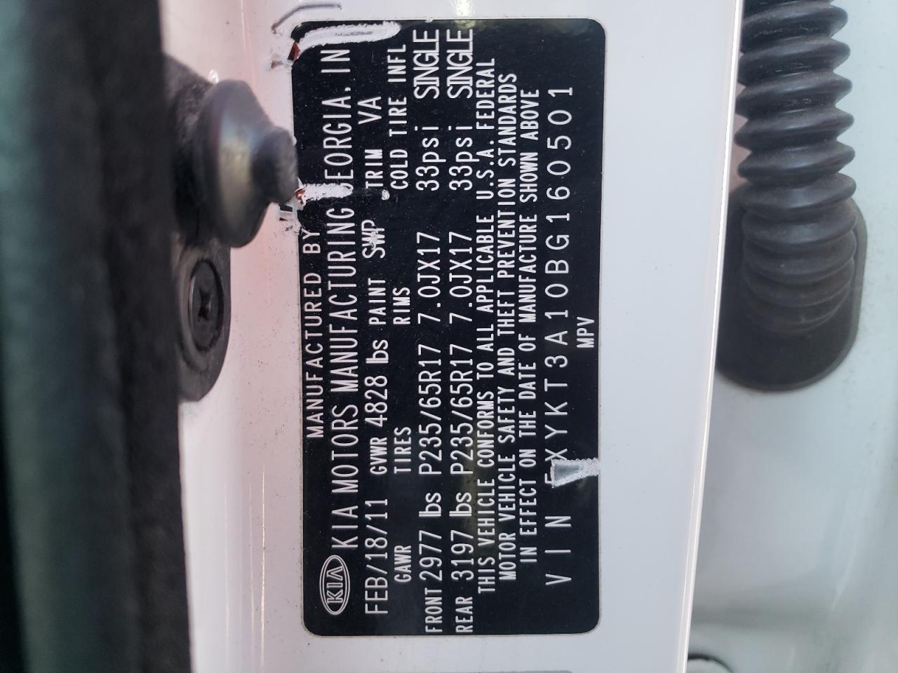 Photo 10 from auction – 2011 KIA SORENTO BA with VIN 5XYKT3A10BG160501