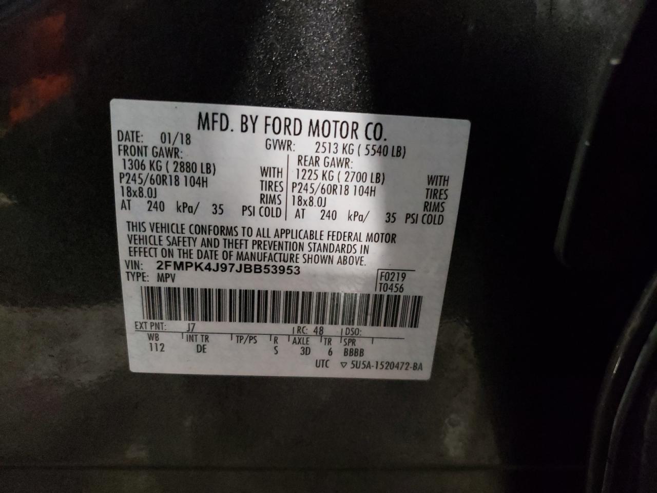 Photo 10 from auction – 2018 FORD EDGE SEL with VIN 2FMPK4J97JBB53953