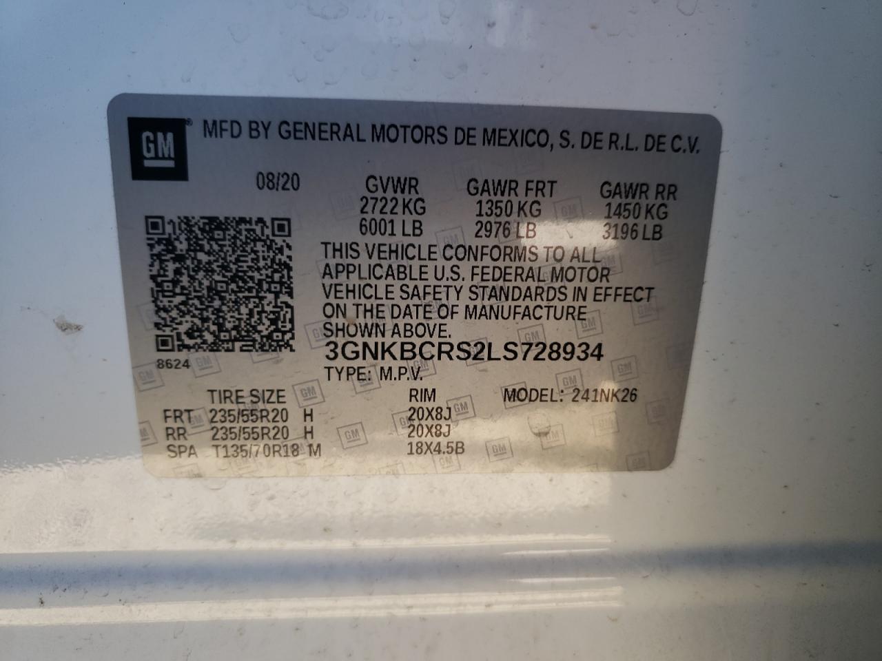 Photo 10 from auction – 2020 CHEVROLET BLAZER 2LT with VIN 3GNKBCRS2LS728934