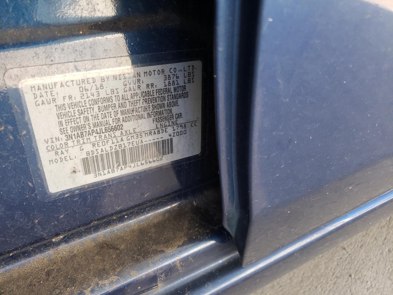 Photo 10 from auction – 2018 NISSAN SENTRA S with VIN 3N1AB7AP4JL656602