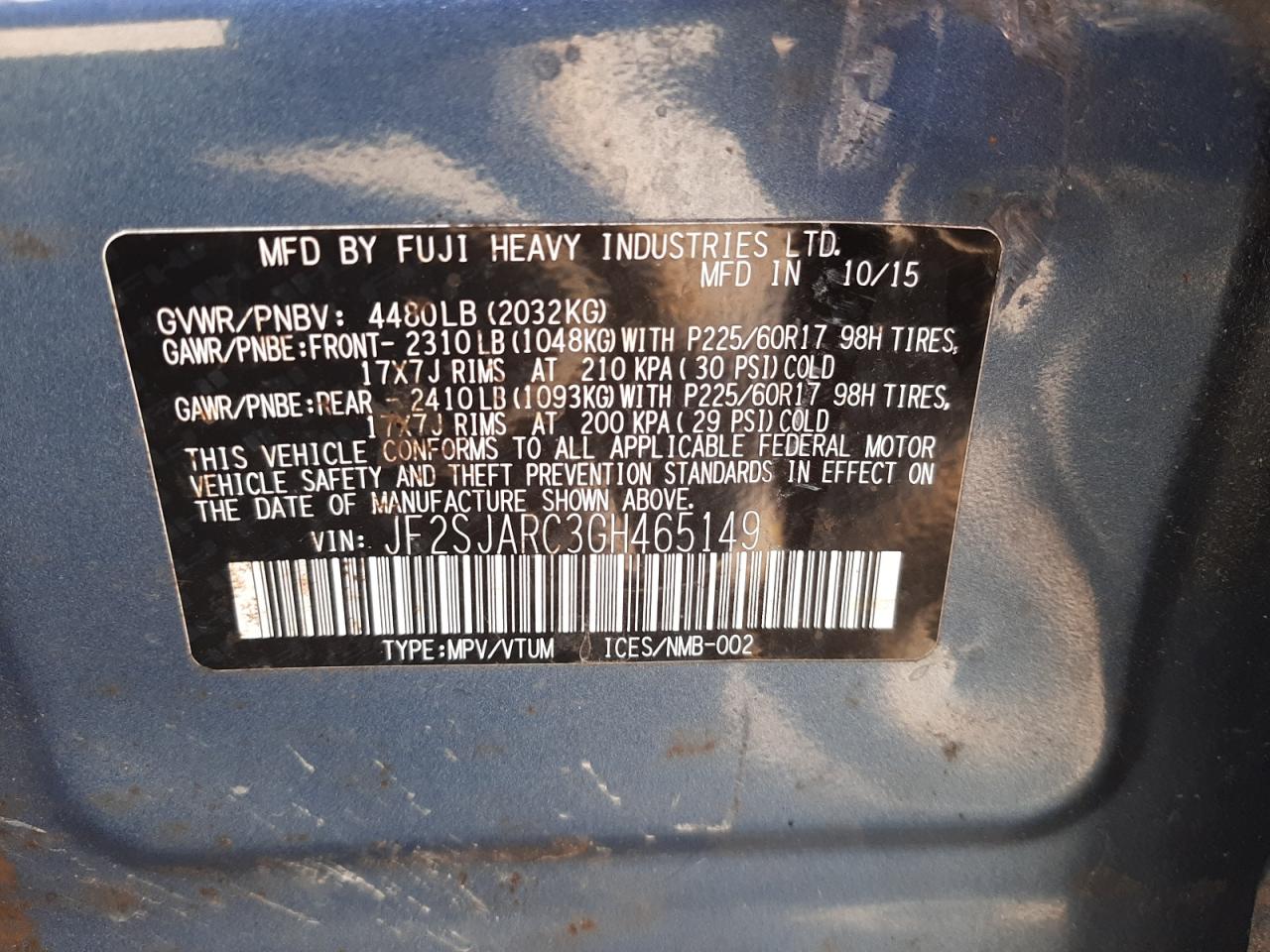 Photo 10 from auction – 2016 SUBARU FORESTER 2 with VIN JF2SJARC3GH465149