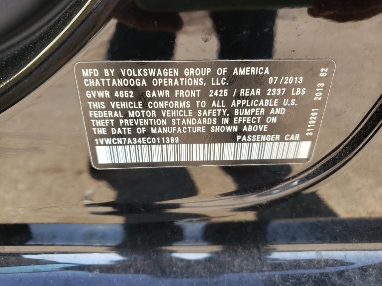 Photo 10 from auction – 2014 VOLKSWAGEN PASSAT SEL with VIN 1VWCN7A34EC011389