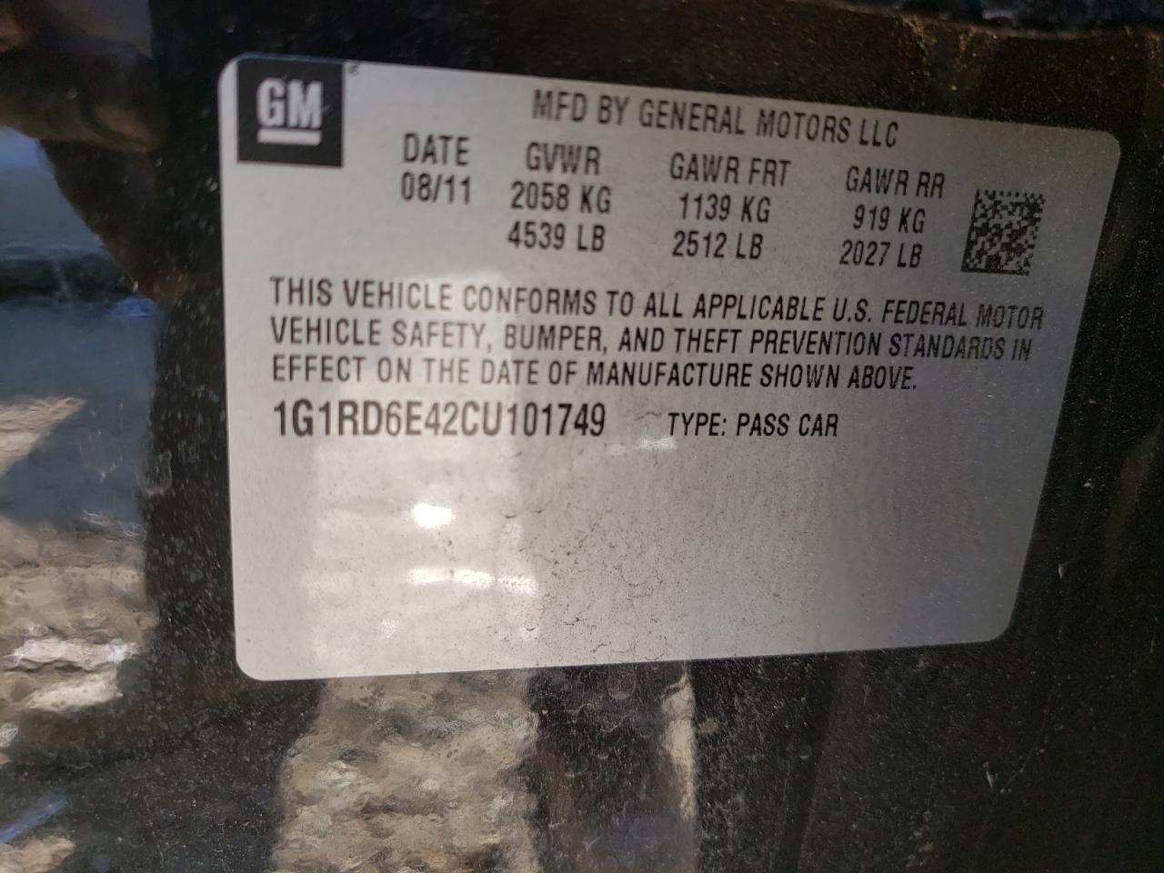 Photo 10 from auction – 2012 CHEVROLET VOLT with VIN 1G1RD6E42CU101749