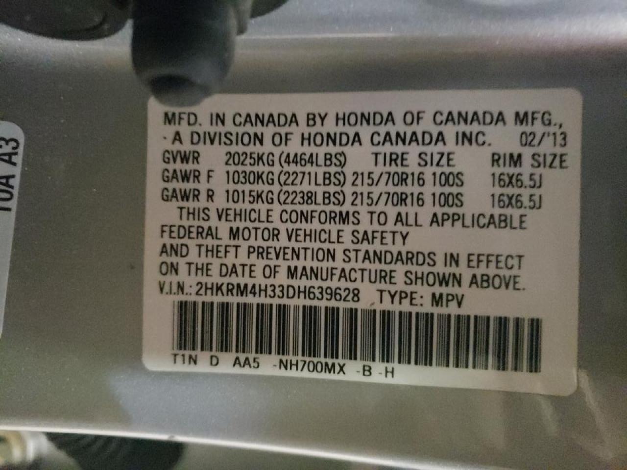 Photo 10 from auction – 2013 HONDA CR-V LX with VIN 2HKRM4H33DH639628