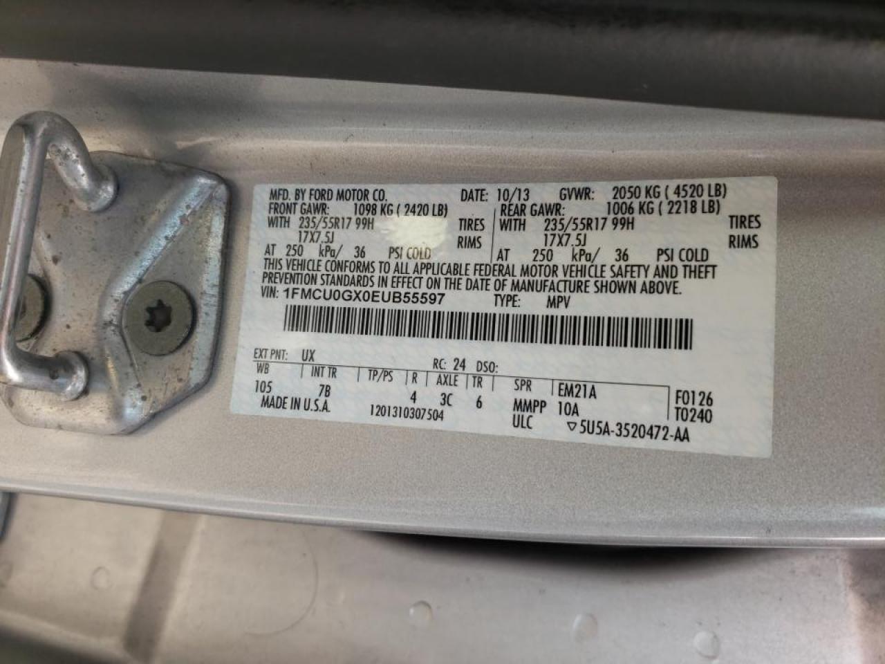Photo 10 from auction – 2014 FORD ESCAPE SE with VIN 1FMCU0GX0EUB55597