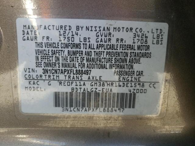 Photo 10 from auction – 2015 NISSAN VERSA S with VIN 3N1CN7APXFL888497