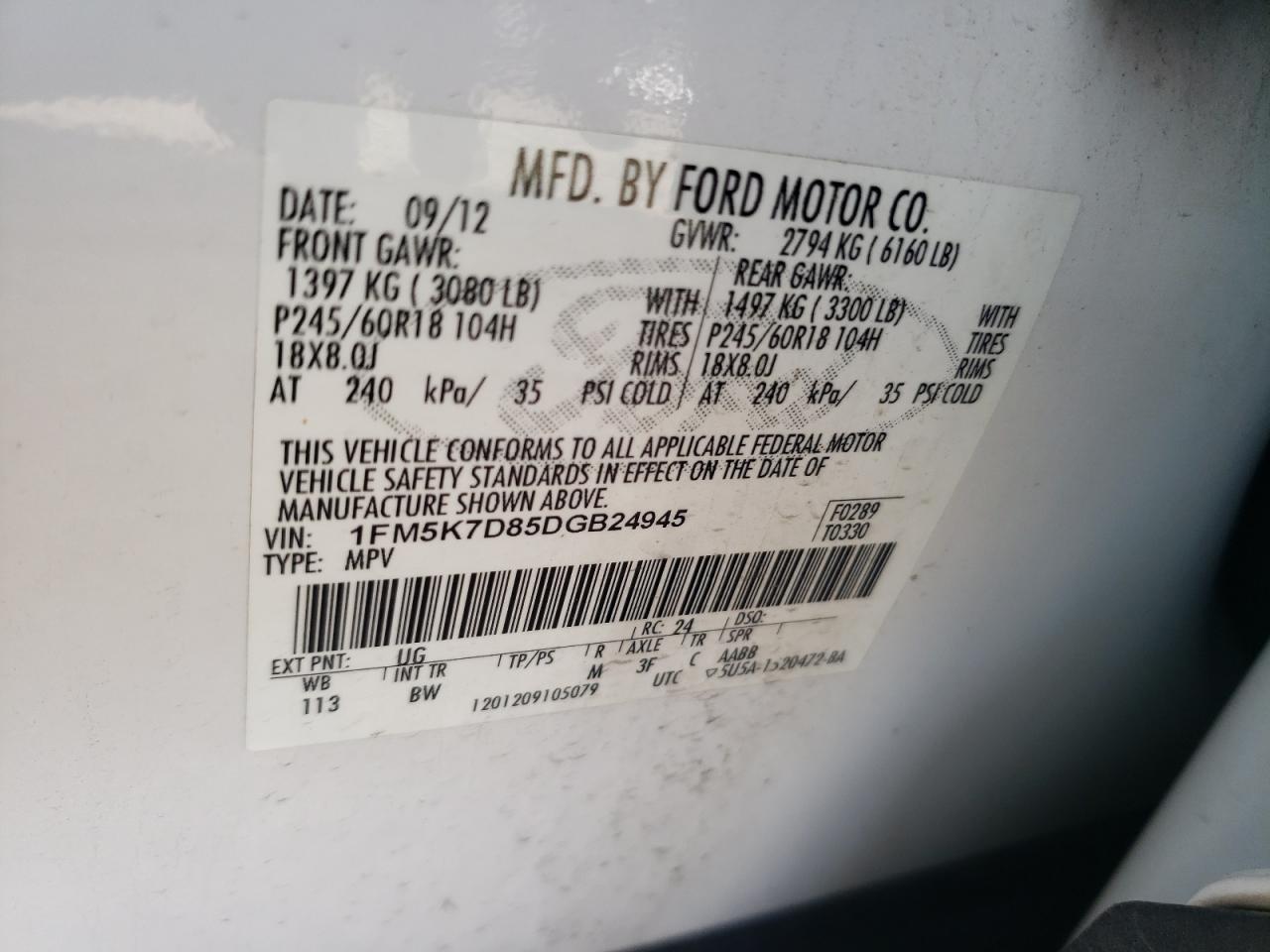 Photo 10 from auction – 2013 FORD EXPLORER with VIN 1FM5K7D85DGB24945