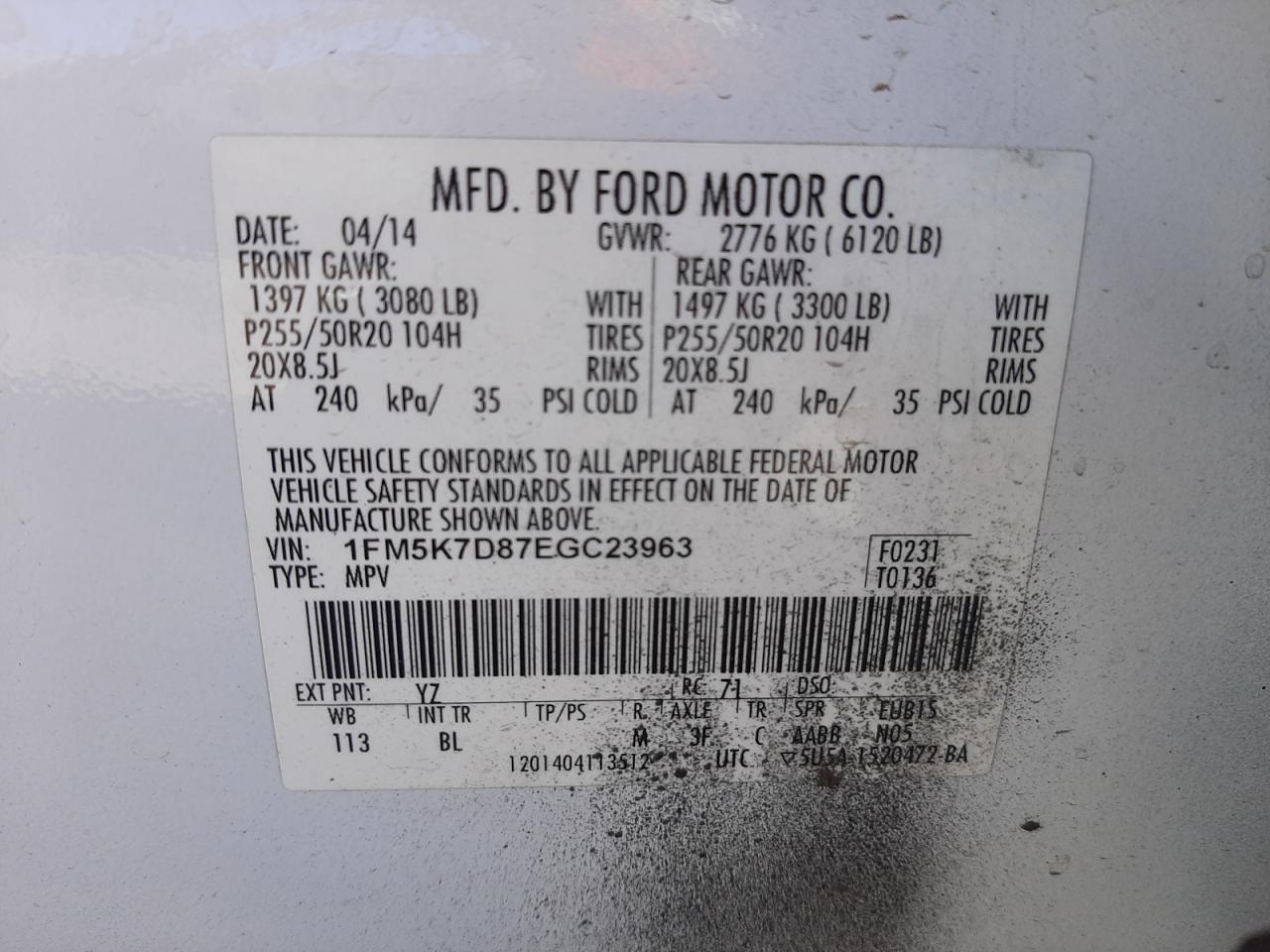 Photo 11 from auction – 2014 FORD EXPLORER X with VIN 1FM5K7D87EGC23963