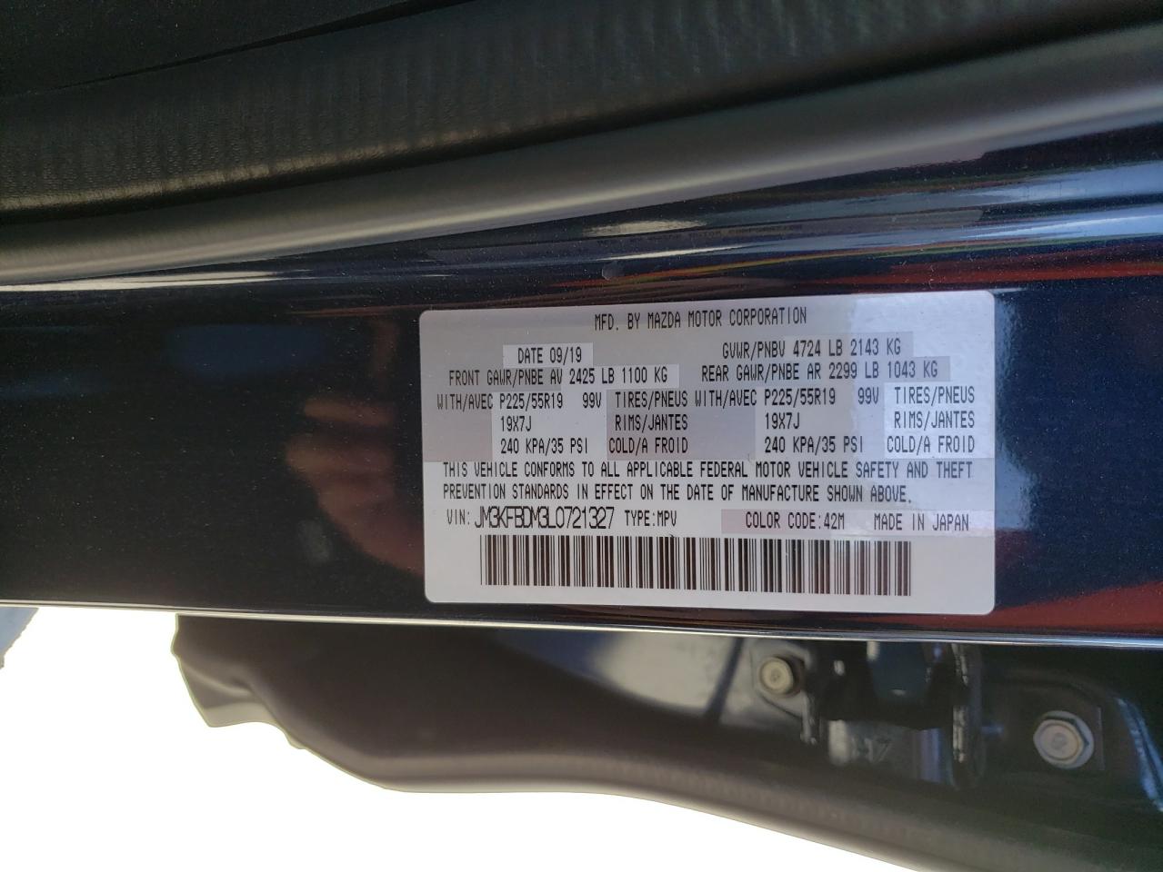 Photo 10 from auction – 2020 MAZDA CX-5 GRAND with VIN JM3KFBDM3L0721327