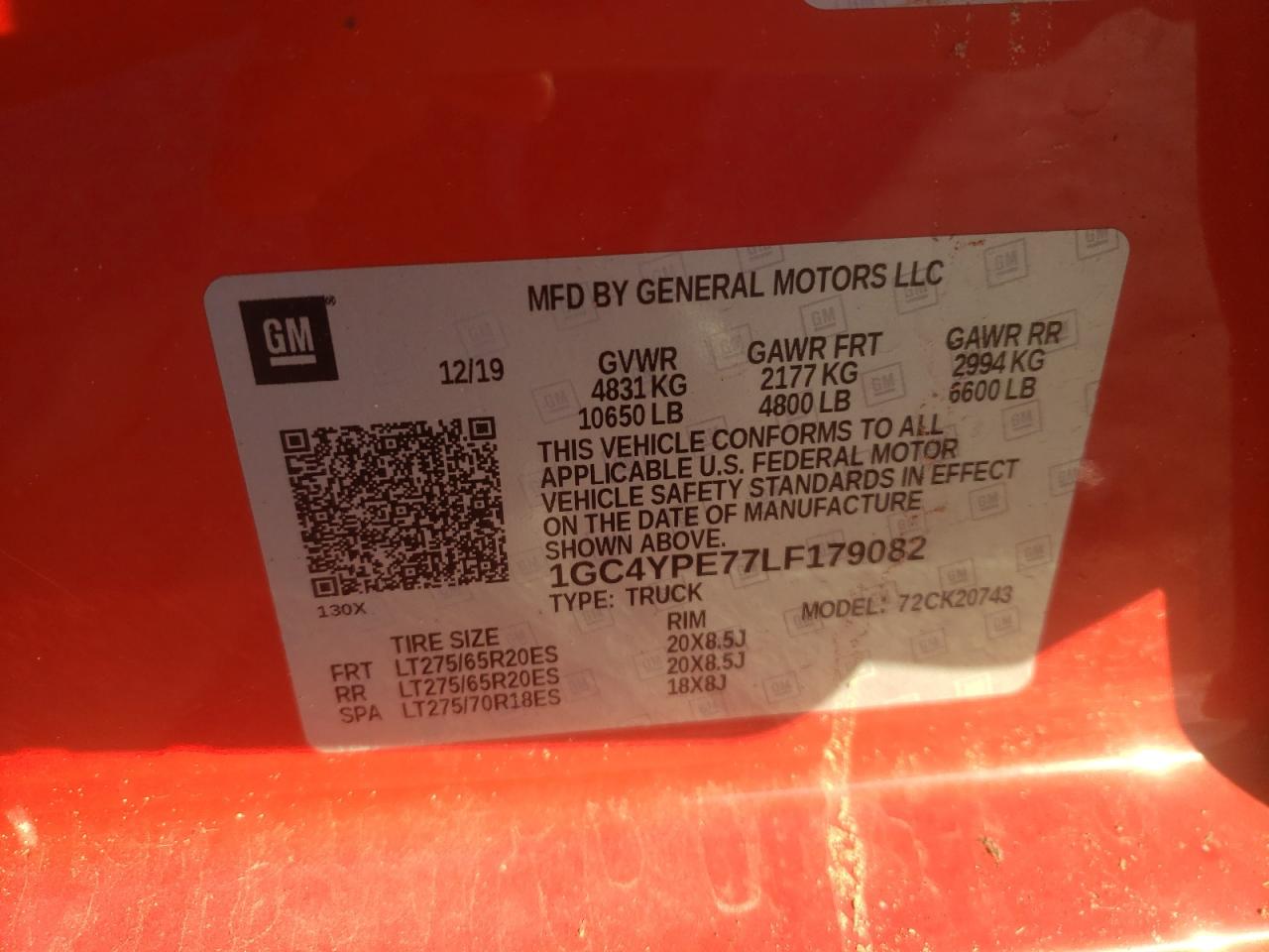 Photo 10 from auction – 2020 CHEVROLET SILVERADO with VIN 1GC4YPE77LF179082