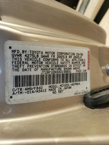 Photo 10 from auction – 1999 TOYOTA CAMRY with VIN JT2BF22K6X0158931