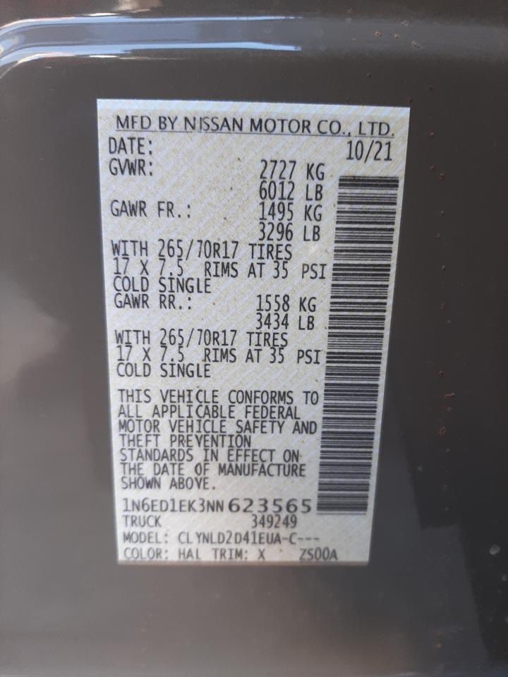 Photo 10 from auction – 2022 NISSAN FRONTIER S with VIN 1N6ED1EK3NN623565
