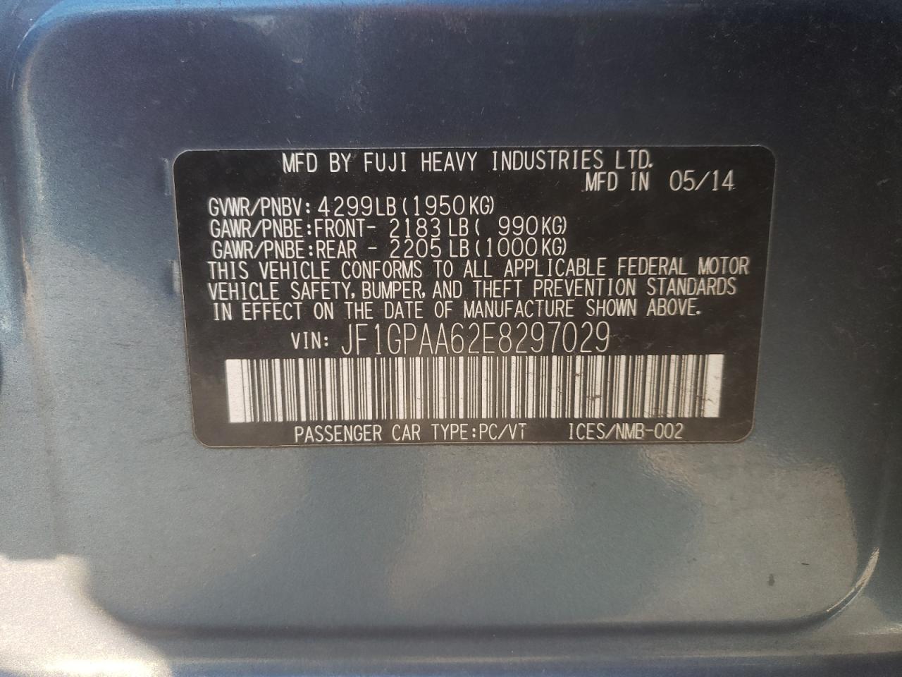 Photo 10 from auction – 2014 SUBARU IMPREZA with VIN JF1GPAA62E8297029