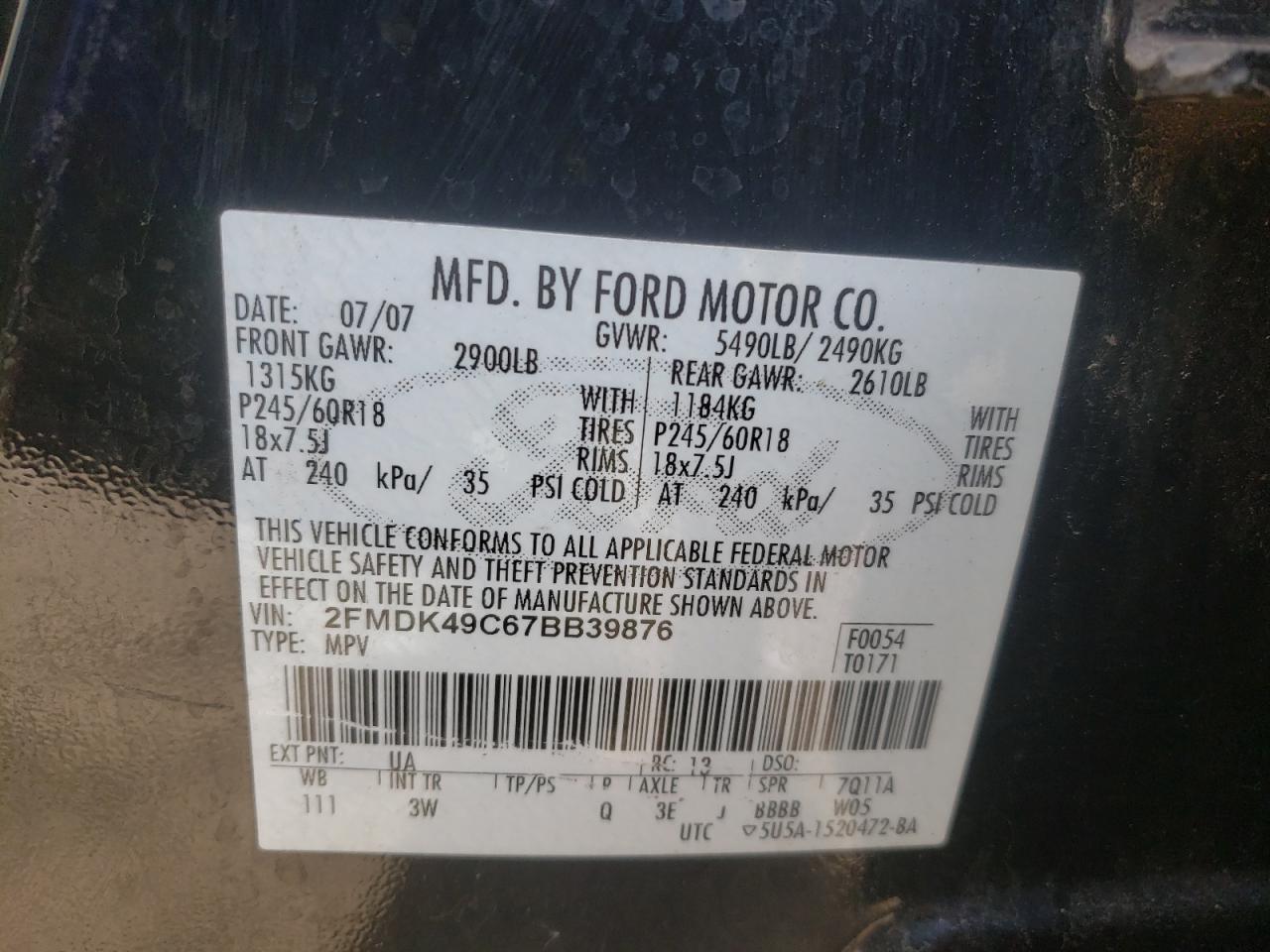 Photo 10 from auction – 2006 FORD OTHER with VIN 2FMDK49C67BB39876