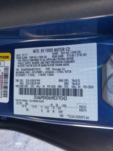 Photo 10 from auction – 2017 FORD FUSION SE with VIN 3FA6P0HD6HR379343
