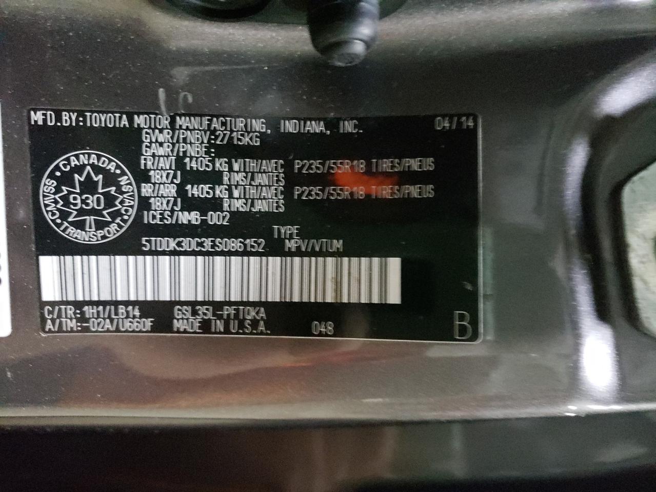 Photo 10 from auction – 2014 TOYOTA SIENNA XLE with VIN 5TDDK3DC3ES086152