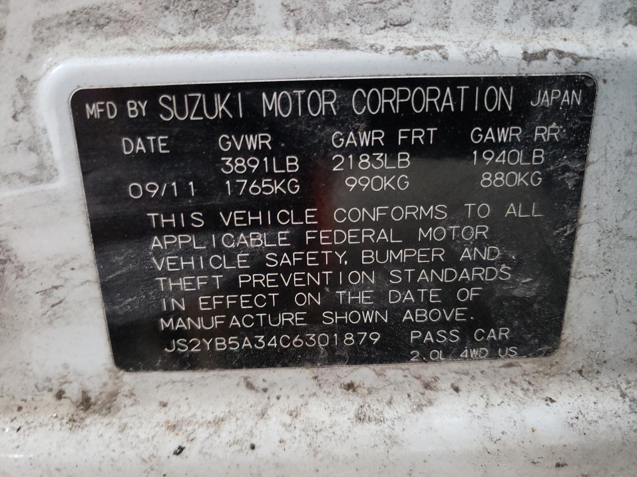 Photo 10 from auction – 2012 SUZUKI SX4 with VIN JS2YB5A34C6301879