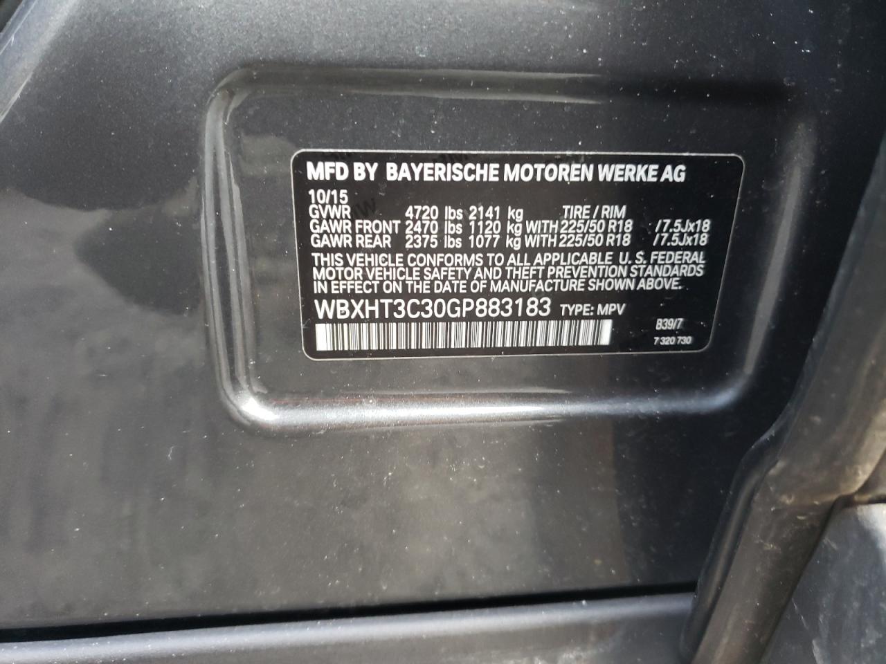 Photo 10 from auction – 2016 BMW X1 XDRIVE2 with VIN WBXHT3C30GP883183