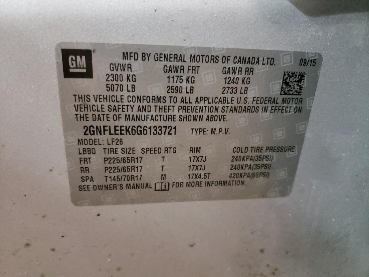 Photo 10 from auction – 2016 CHEVROLET EQUINOX LS with VIN 2GNFLEEK6G6133721