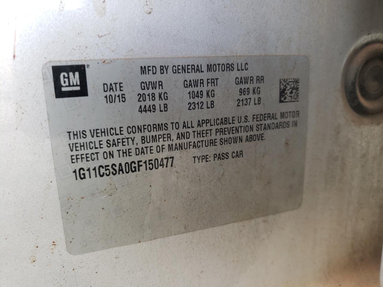 Photo 10 from auction – 2016 CHEVROLET MALIBU LIM with VIN 1G11C5SA0GF150477