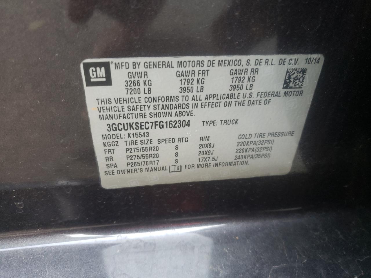 Photo 10 from auction – 2015 CHEVROLET SILVERADO with VIN 3GCUKSEC7FG162304
