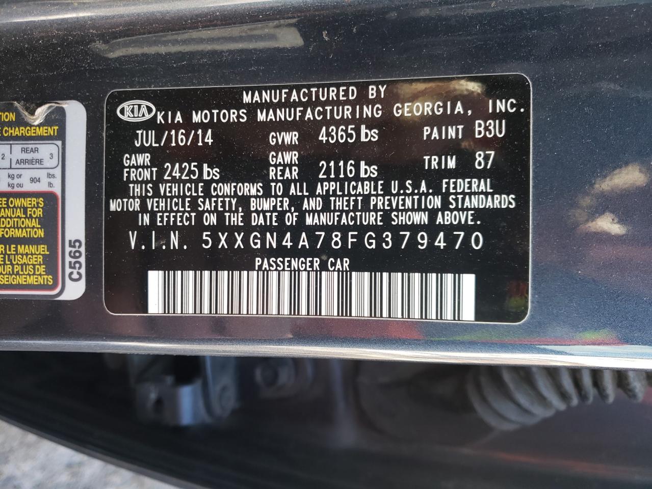 Foto 10 de la subasta – 2015 KIA OPTIMA EX con VIN 5XXGN4A78FG379470