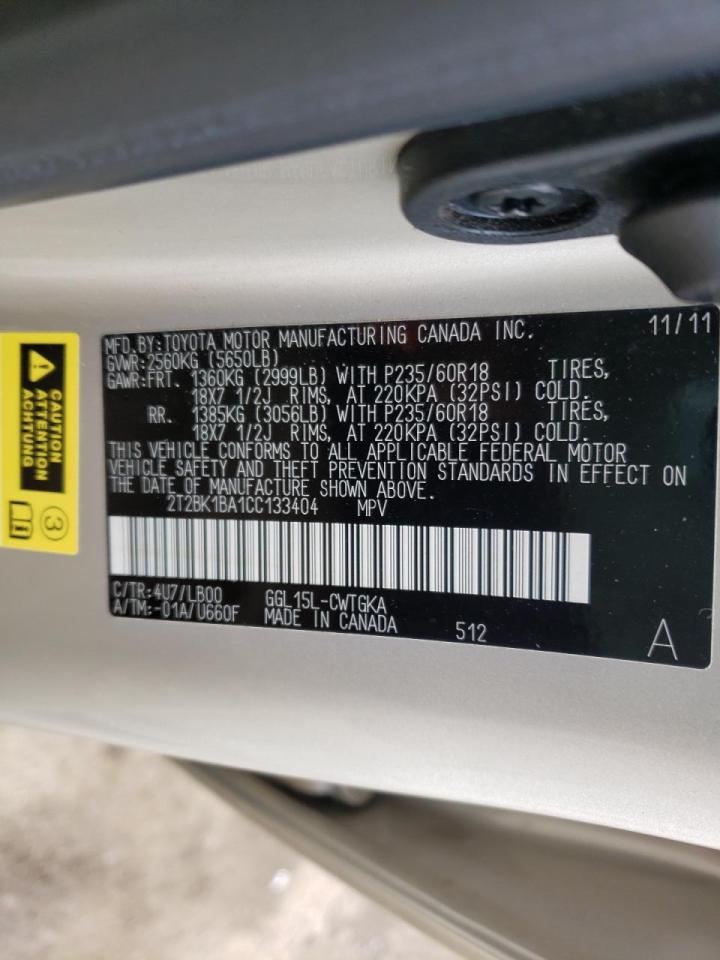 Photo 10 from auction – 2012 LEXUS RX 350 with VIN 2T2BK1BA1CC133404