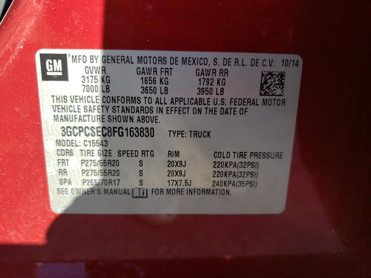 Photo 10 from auction – 2015 CHEVROLET SILVERADO with VIN 3GCPCSEC8FG163830
