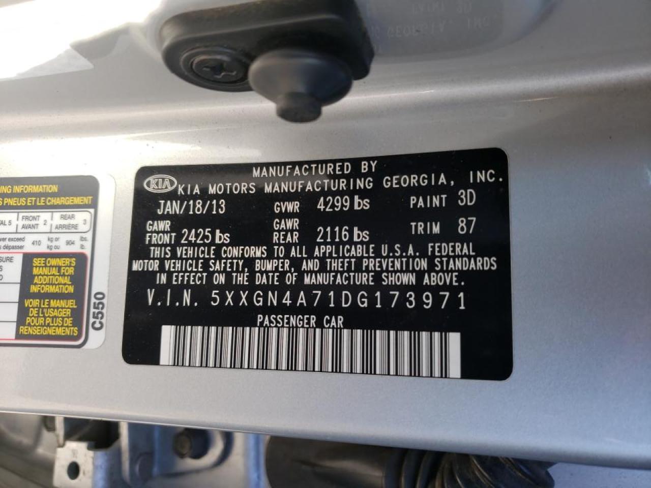 Photo 10 from auction – 2013 KIA OPTIMA EX with VIN 5XXGN4A71DG173971