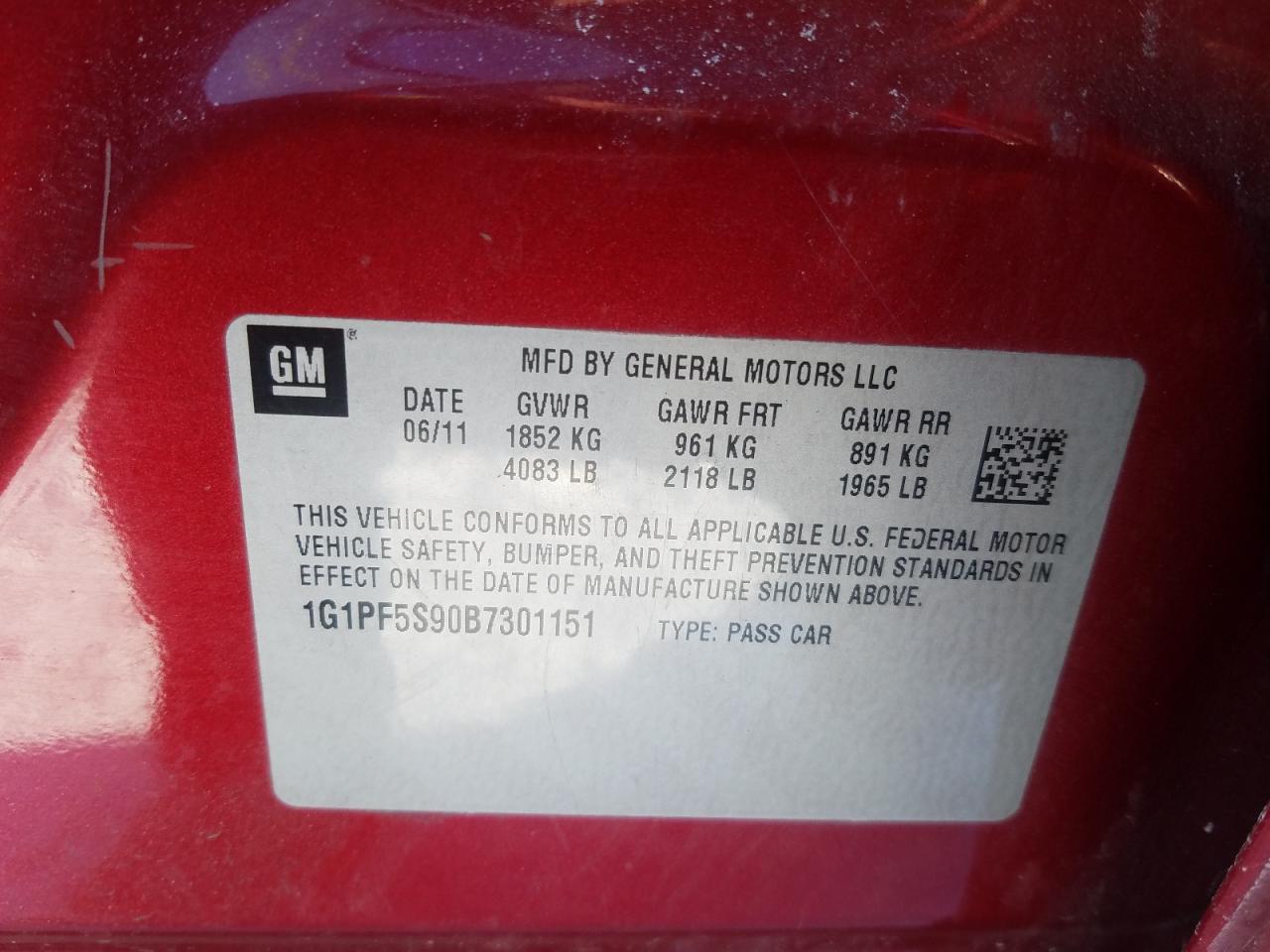 Photo 10 from auction – 2011 CHEVROLET CRUZE LT with VIN 1G1PF5S90B7301151