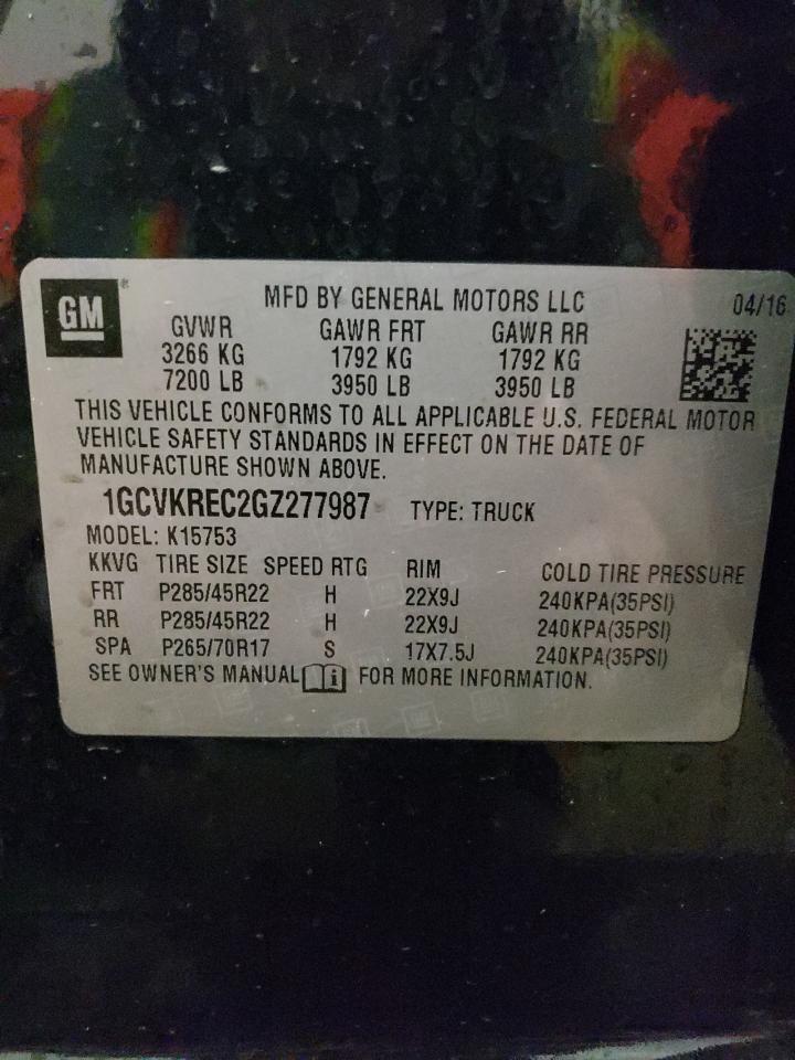 Photo 10 from auction – 2016 CHEVROLET SILVERADO with VIN 1GCVKREC2GZ277987
