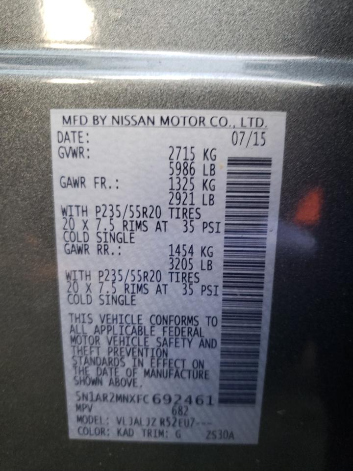 Photo 10 from auction – 2015 NISSAN PATHFINDER with VIN 5N1AR2MNXFC692461
