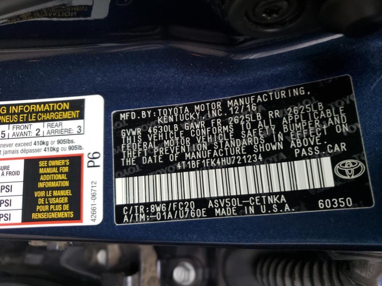 Photo 10 from auction – 2017 TOYOTA CAMRY LE with VIN 4T1BF1FK4HU721234