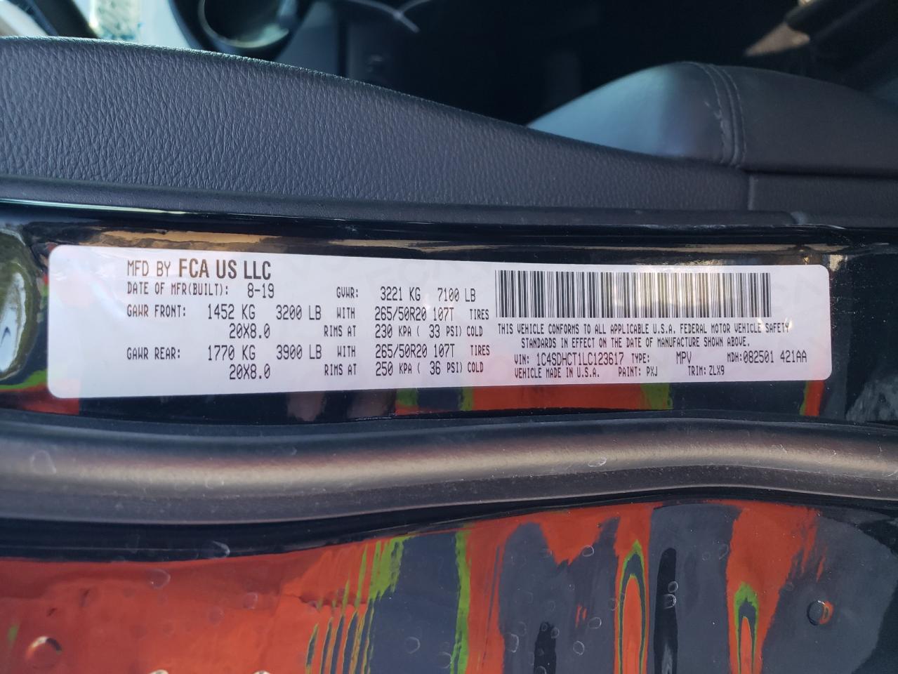 Photo 10 from auction – 2020 DODGE DURANGO R/ with VIN 1C4SDHCT1LC123617