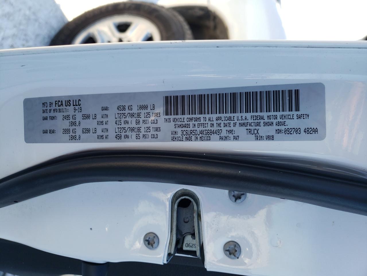 Photo 10 from auction – 2019 RAM 2500 BIG H with VIN 3C6UR5DJ4KG684497