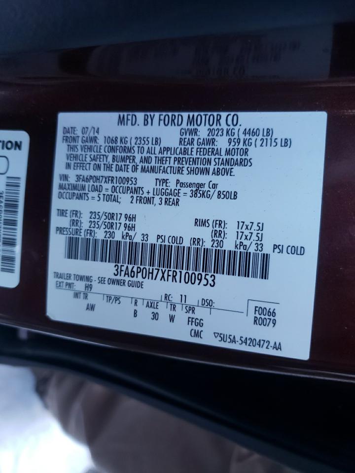 Photo 10 from auction – 2015 FORD FUSION SE with VIN 3FA6P0H7XFR100953