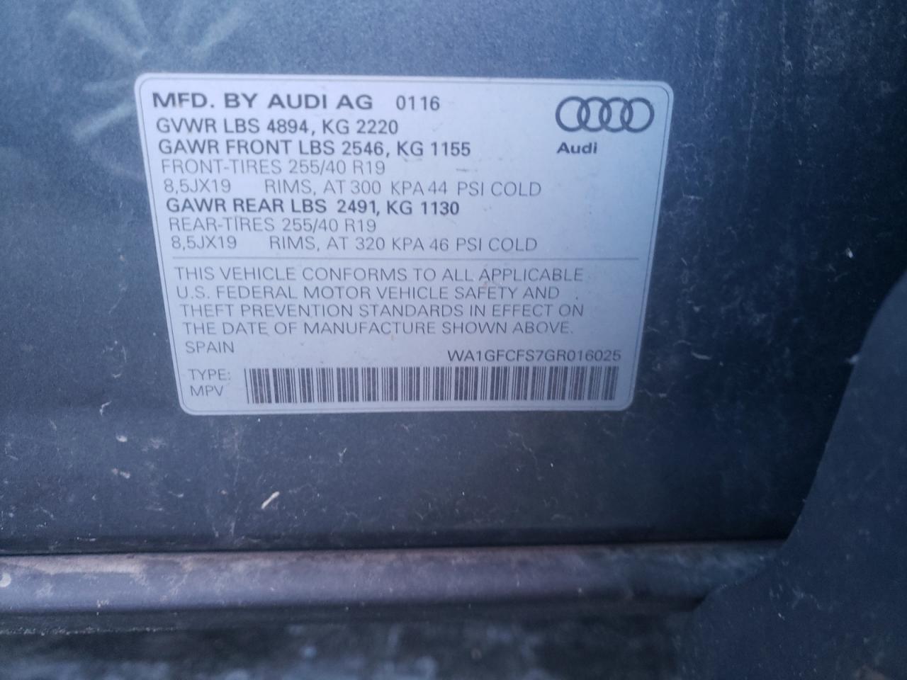 Photo 10 from auction – 2016 AUDI Q3 PRESTIG with VIN WA1GFCFS7GR016025