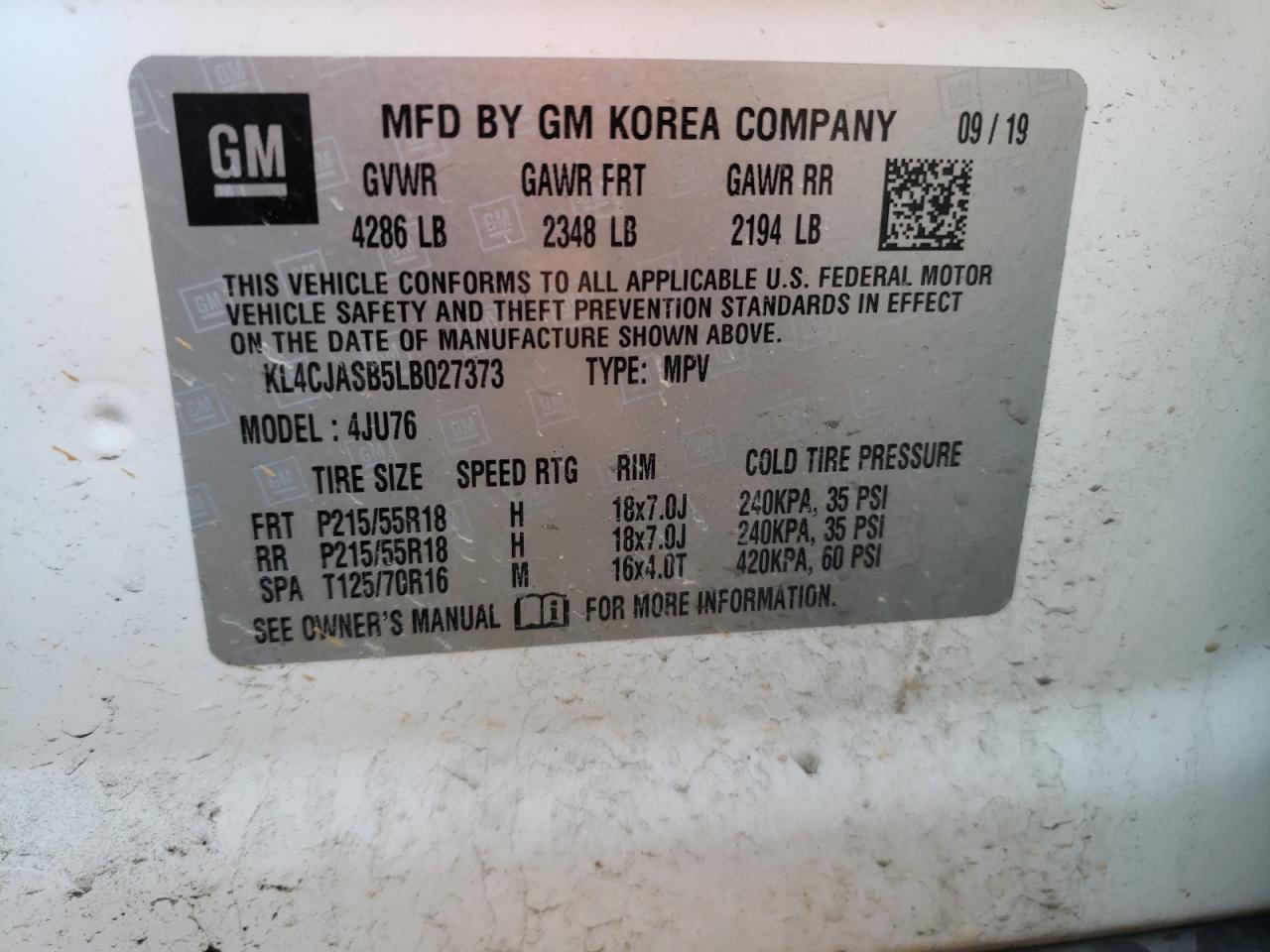 Photo 10 from auction – 2020 BUICK ENCORE PRE with VIN KL4CJASB5LB027373