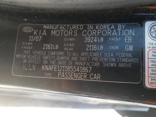 Photo 10 from auction – 2008 KIA SPECTRA EX with VIN KNAFE121185541867