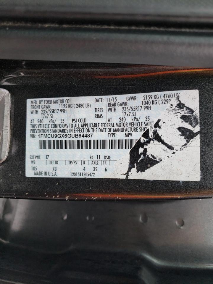 Photo 10 from auction – 2016 FORD ESCAPE SE with VIN 1FMCU9GX6GUB64487